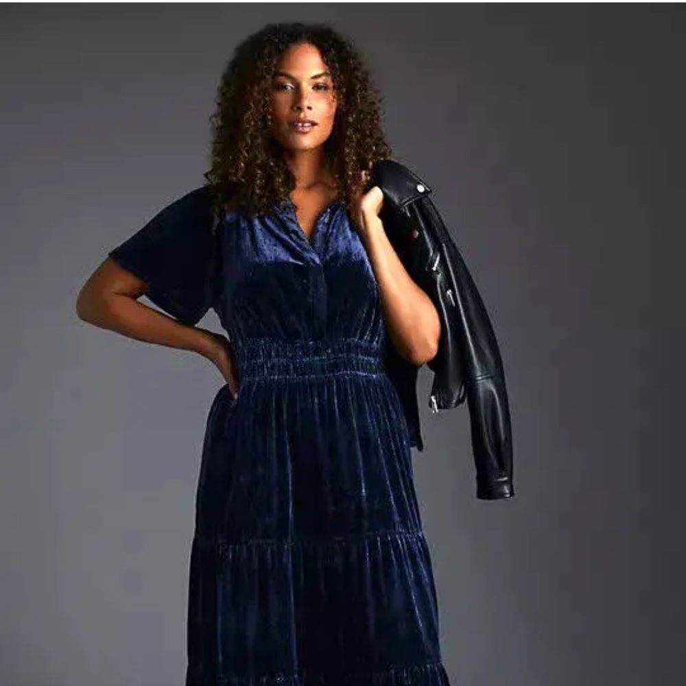 COPY - Anthropologie 3X Somerset Velvet Edition Maxi Dress Long Tiered Navy Blue